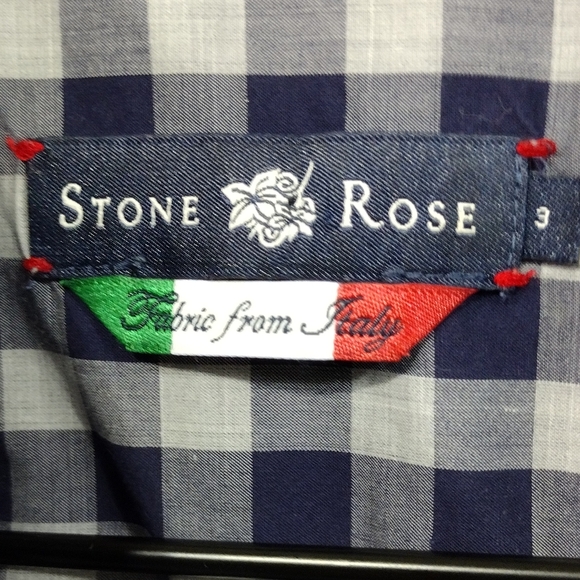 Stone Rose Plaid Button Shirt Mens M Blue White Casual Fabric From Italy - Picture 7 of 8